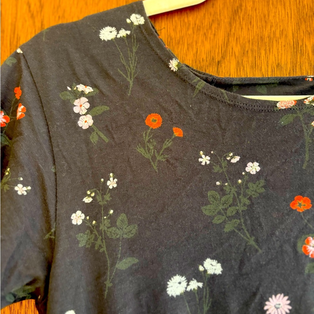 Floral Crewneck Jumper - Faded Black with Orange & White Flower Print
